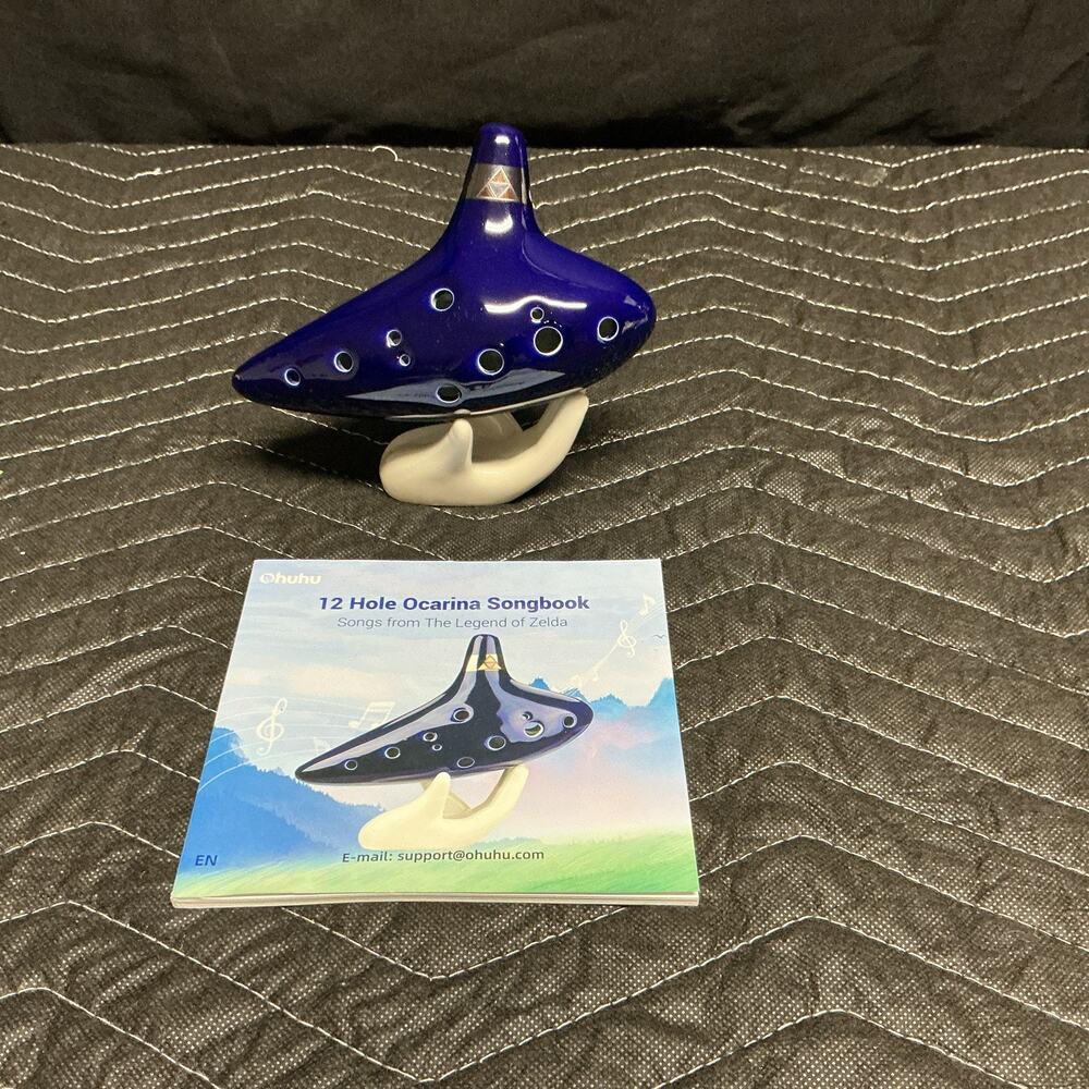 Ohuhu 12 Hole Ceramic Ocarina Alto C Legend of Zelda Blue Flute w/ Songbook